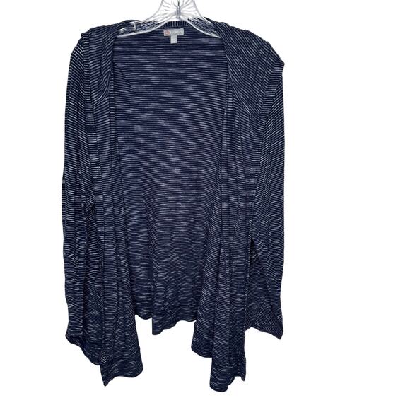 Talbots 2X Open Front Cardigan Navy Blue White Stripe 100% Cotton Lightweight - Picture 1 of 7